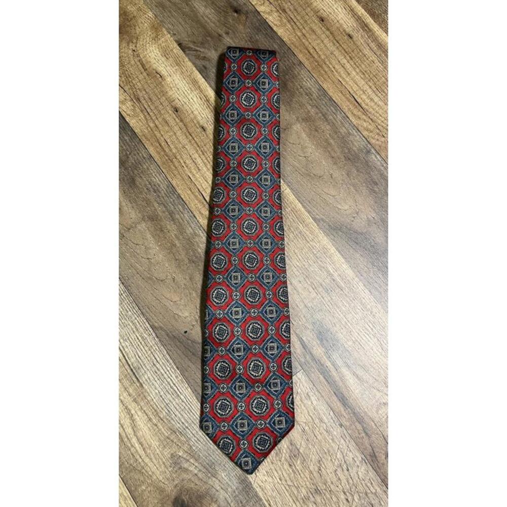 Vintage 90s Pierre Balmain Paris - 100% Italian Silk Geometric Pattern Tie 57" .